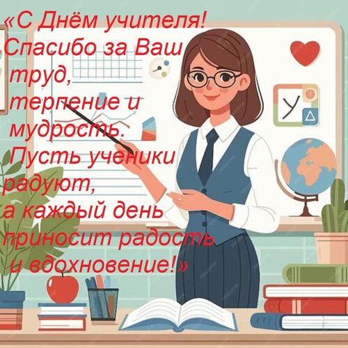Открытка «С Днём учителя! Спасибо за Ваш труд, терпение и мудрость. Пусть ученики радуют, а каждый день прин