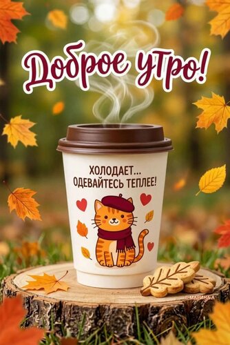 Открытка ДОБРОЕ УТРО! ХОЛОДАЕТ... ОДЕВАЙТЕСЬ ТЕПЛЕЕ!