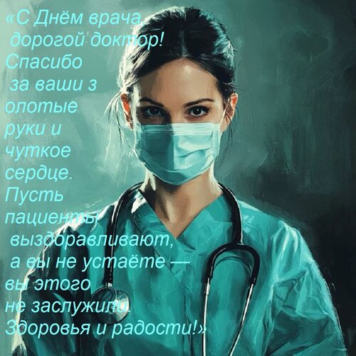 Открытка «С Днём врача, дорогой доктор! Спасибо за ваши золотые руки и чуткое сердце. Пусть пациенты выздора