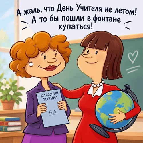 Анимированная открытка - А жаль, что день Учителя не летом! А то бы пошли в фонтане купаться!