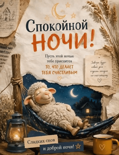 Анимированная открытка Сладких снов и доброй ночи! Спокойной ночи! Пусть этой ночью тебе приснится то, что делает тебя счас