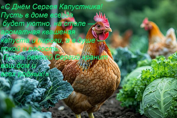 Открытка «С Днём Сергея Капустника! Пусть в доме всегда будет уютно, на столе — ароматная квашеная капуста