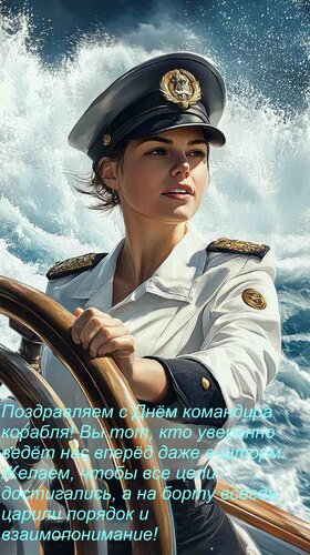 Открытка Поздравляем с Днём командира корабля! Вы тот, кто уверенно ведёт нас вперёд даже в шторм. Желаем,
