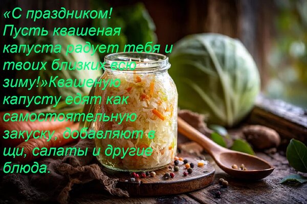Открытка «С праздником! Пусть квашеная капуста радует тебя и твоих близких всю зиму!» Квашеную капусту едят к