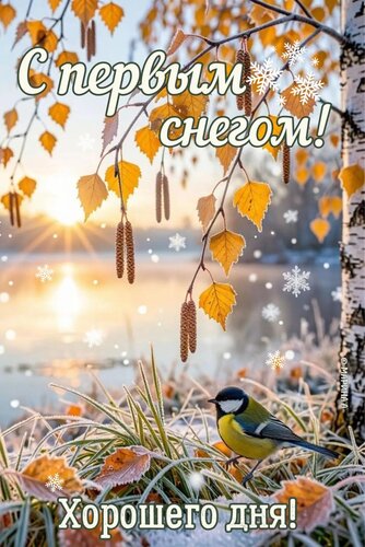 Открытка С ПЕРВЫМ СНЕГОМ! ХОРОШЕГО ДНЯ!