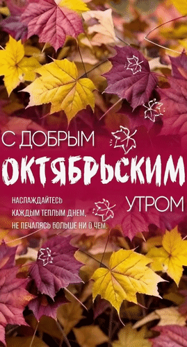 Анимированная открытка С добрым октябрьским утром. Наслаждайтесь каждым теплым днем, не печалясь больше ни о чем.