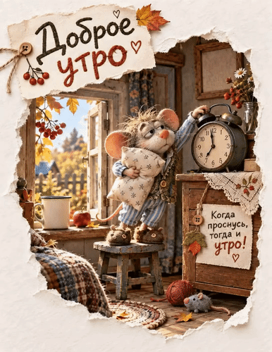 Анимированная открытка Доброе утро! Когда проснусь, тогда и утро!