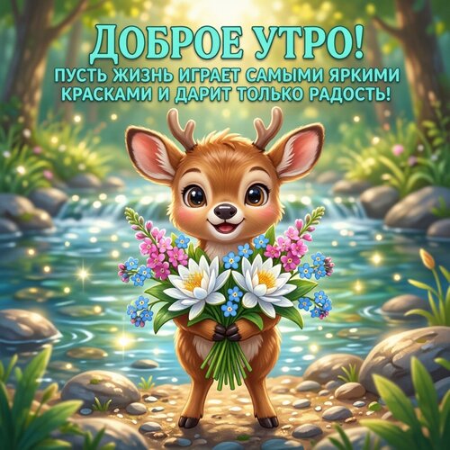 Открытка Доброе утро! Пусть жизнь играет самыми яркими красками и дарит только радость!