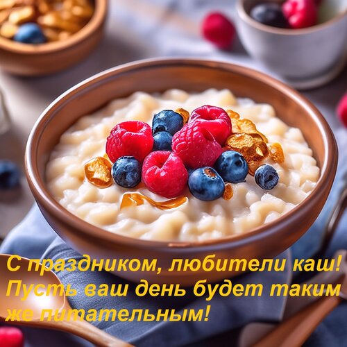 Открытка С праздником, любители каш! Пусть ваш день будет таким же питательным!