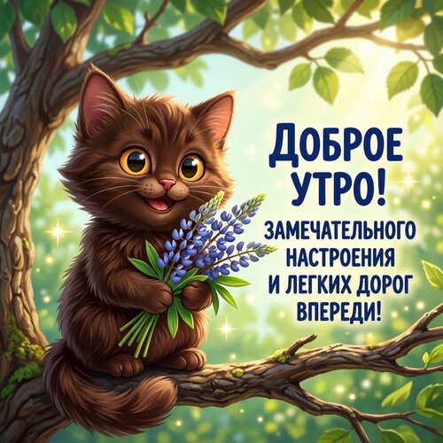 Открытка Доброе утро! Замечательного настроения и легких дорог впереди!