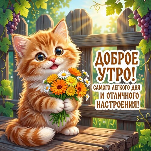 Открытка Доброе утро! Самого легкого дня и отличного настроения!