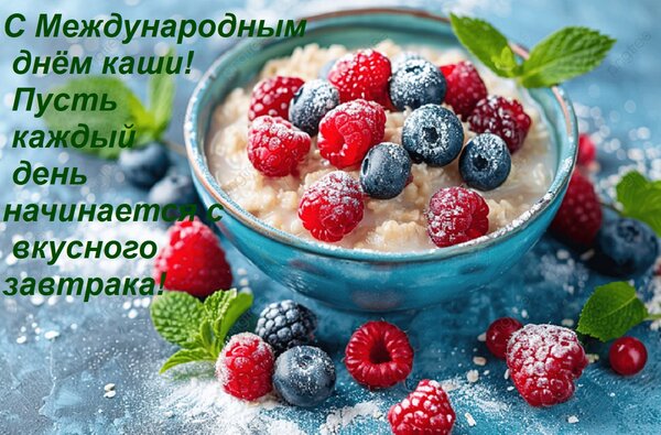 Открытка С Международным днём каши! Пусть каждый день начинается с вкусного завтрака!