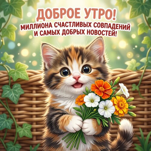 Открытка Доброе утро! Миллиона счастливых совпадений и самых добрых новостей!