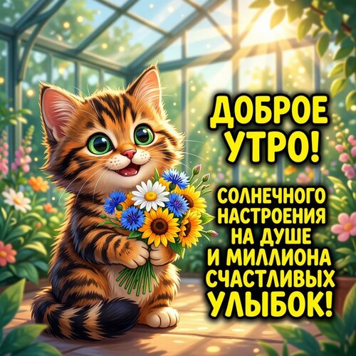 Открытка Доброе утро! Солнечного настроения на душе и миллиона счастливых улыбок!