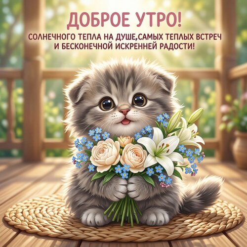 Открытка Доброе утро! Солнечного тепла на душе, самых теплых встреч и бесконечной искренней радости!