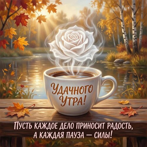 Открытка Удачного утра! Пусть каждое дело приносит радость, а каждая пауза - силы!