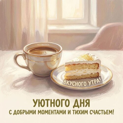 Открытка Вкусного утра! Уютного дня с добрыми моментами и тихим счастьем!