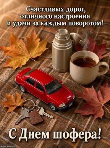 Открытка С Днём автомобилиста! Пусть дорога будет ровной, а светофоры — только зелёными!
