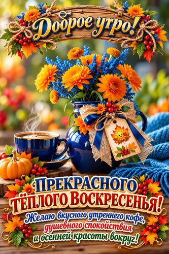 Открытка Доброе утро. Прекрасного тёплого воскресенья