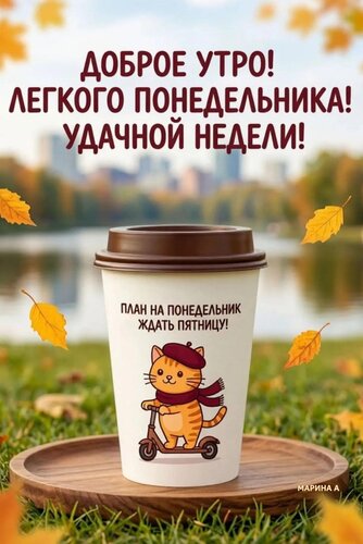 Открытка ДОБРОЕ УТРО! ЛЕГКОГО ПОНЕДЕЛЬНИКА! УДАЧНОЙ НЕДЕЛИ! ПЛАН НА ПОНЕДЕЛЬНИК - ЖДАТЬ ПЯТНИЦУ!