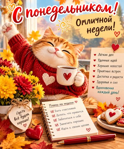 Открытка С понедельником. Отличной недели.