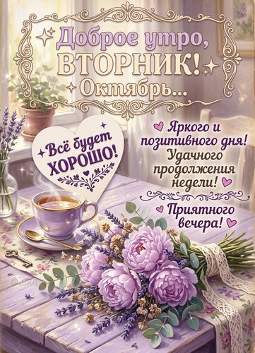 Открытка Доброго утра вторник октября