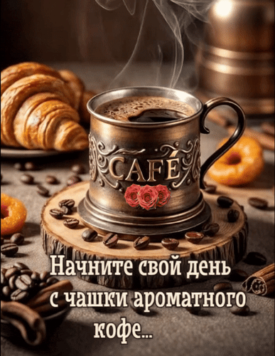Анимированная открытка Начни свой день с чашки ароматного кофе...