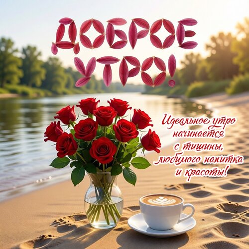 Открытка Доброе утро! Идеальное утро начинается с тишины, любимого напитка и красоты!