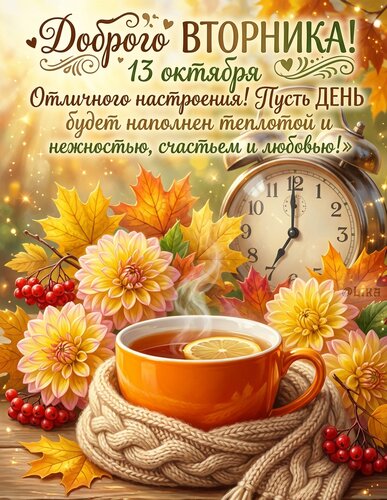 Открытка Доброго вторника 13 октября