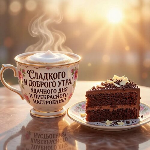 Открытка Сладкого и доброго утра! Удачного дня и прекрасного настроения!