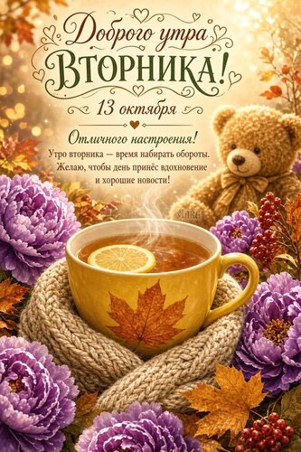 Открытка Доброго утра вторника 13 октября