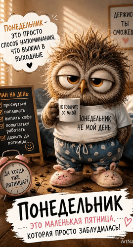 Анимированная открытка Понедельник - это просто способ напоминания, что выжил в выходные. Понедельник не мой день.