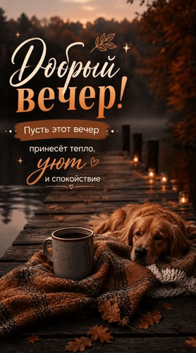 Анимированная открытка Добрый вечер! Пусть этот вечер принесёт тепло, уют и спокойствие.