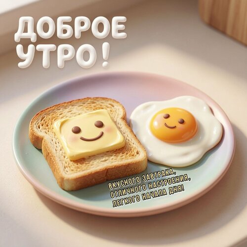 Открытка Доброе утро! Вкусного завтрака, отличного настроения, легкого начала дня!