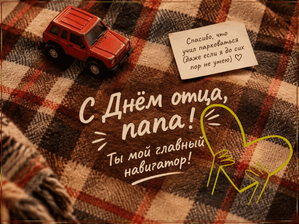 Анимированная открытка С днём отца, папа! Ты мой главный навигатор! Спасибо, что учил парковаться ...