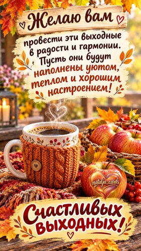 Открытка Счастливых выходных! Желаю вам провести эти выходные в радости и гармонии