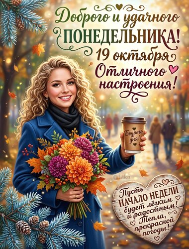 Открытка Доброго и удачного понедельника 19 октября
