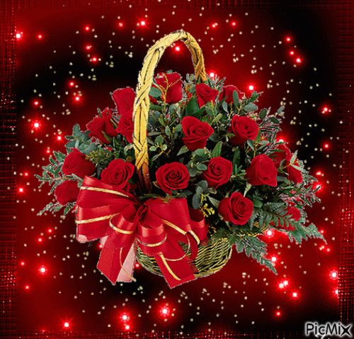 Анимированная открытка Корзина с розами