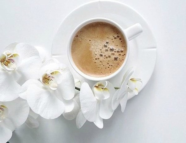 Buenos días con flores y cafe