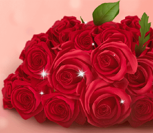 Анимированная открытка "букет алых роз"